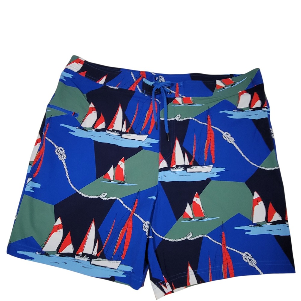 Vineyard Vines OTG Performance Board Shorts Men Size 40 Blue Sailboat Swim Trunk